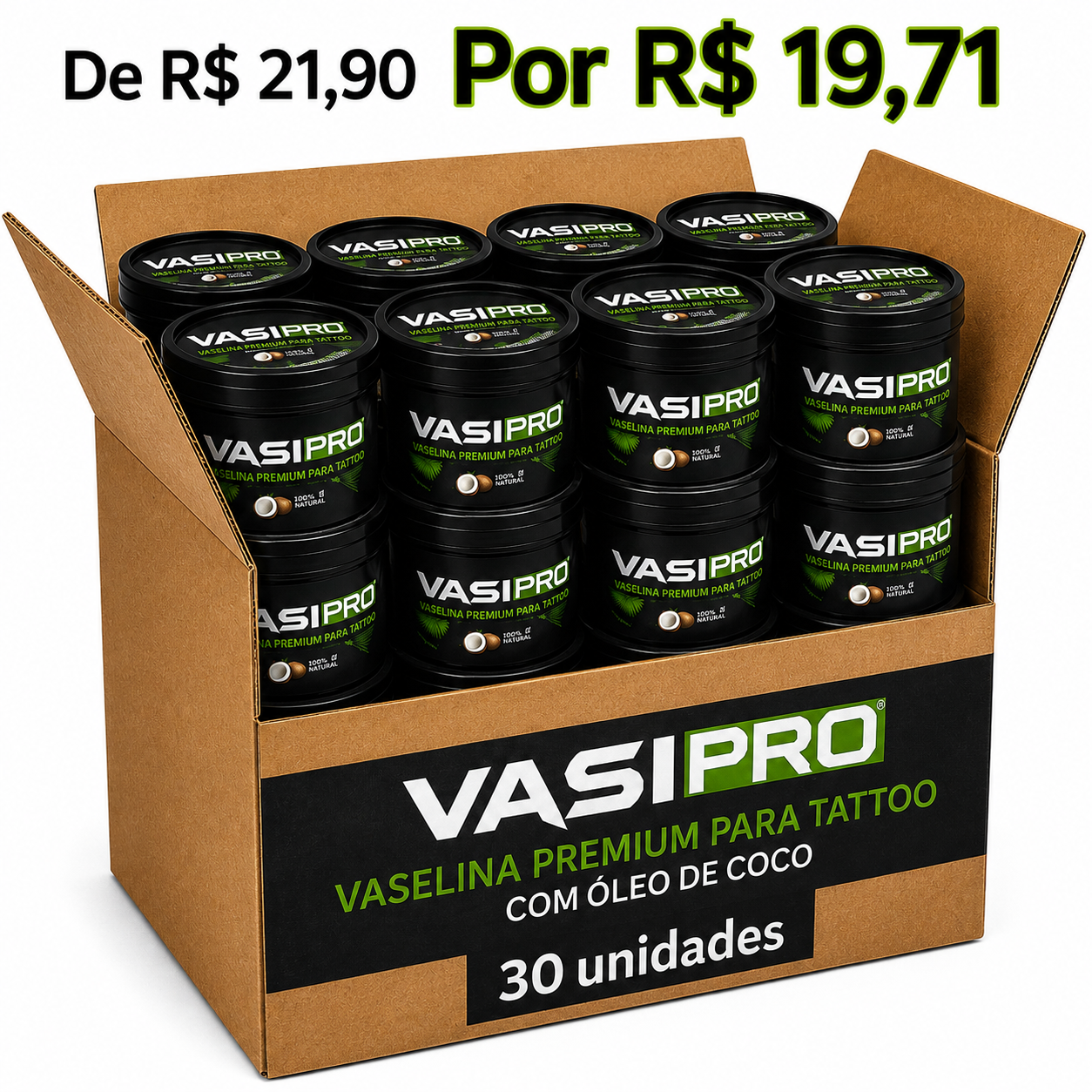 CAIXA MASTER VASELINA VASIPRO PREMIUM COM OLEO DE COCO 150GR – 30 UNIDADES