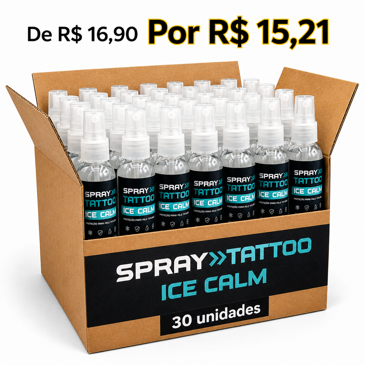CAIXA MASTER SPRAY TATTOO ICE CALM SELADOR 120ML – 30 UNIDADES
