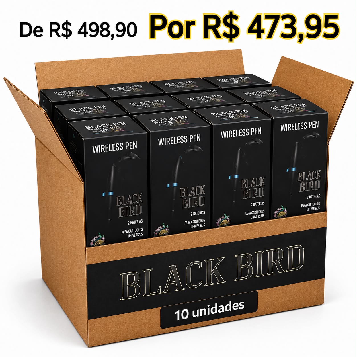 CAIXA MASTER PEN BLACK BIRD 2 BATERIAS 10 UNIDADES