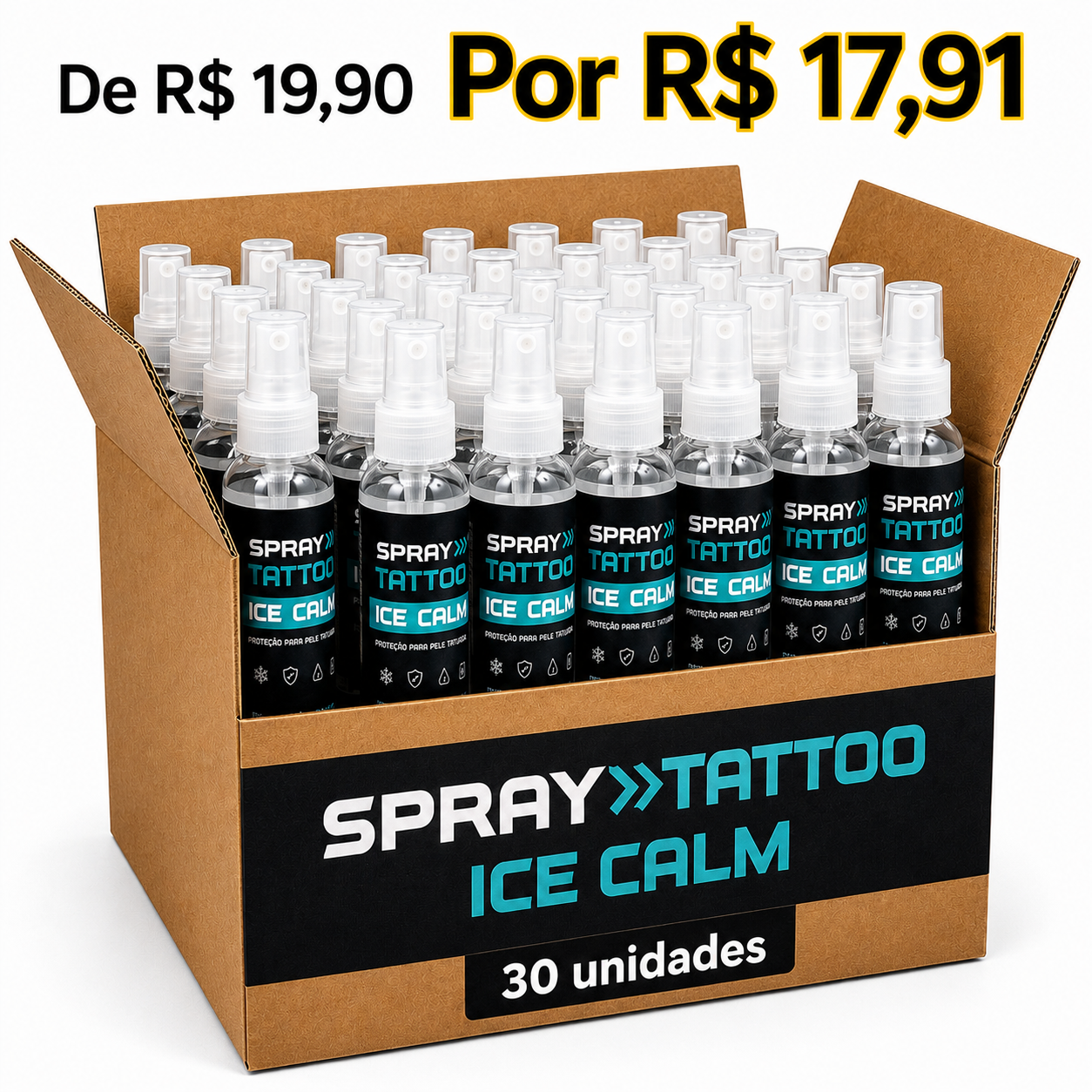 CAIXA MASTER SPRAY TATTOO ICE CALM SELADOR 120ML – 30 UNIDADES - Imagem 0
